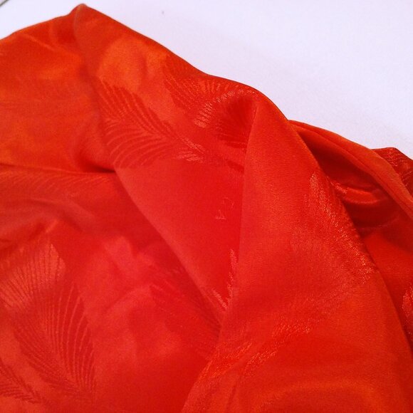 Vintage 70s Empire California Satin Bow Blouse Top -XL Feathers GA Print Buttons - Picture 10 of 11